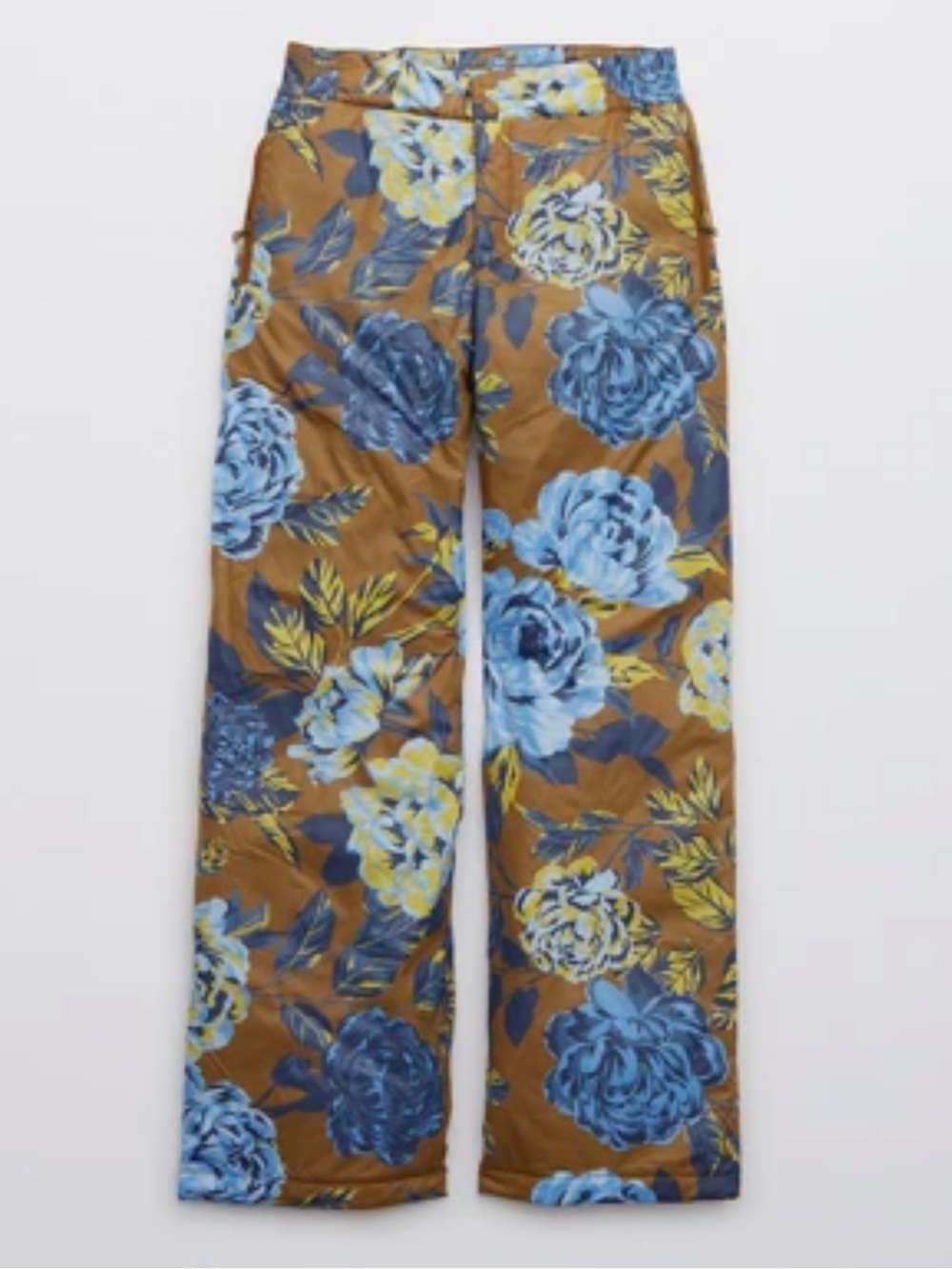 AERIE WOMENS Floral Wide-Leg Pants in Brown and Blue
